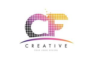 CF C F Letter Logo Design with Magenta Dots and Swoosh vector