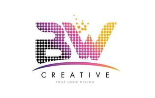 BW B W Letter Logo Design with Magenta Dots and Swoosh vector