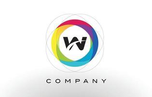 W Letter Logo with Rainbow Circle Design. vector