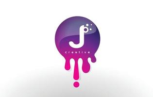 logotipo de salpicadura de letra j. diseño de letra de puntos y burbujas púrpuras vector
