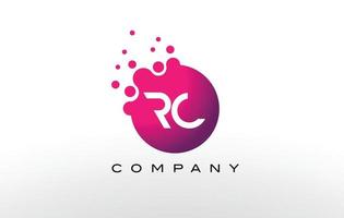 Diseño de logotipo de puntos de letra rc con burbujas de moda creativas. vector