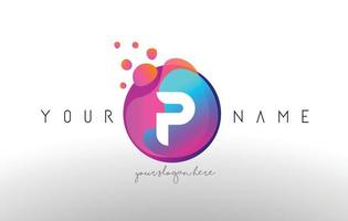 P Dots Letter Logo With Bubbles. A Letter Design Vector with Vibtant Colored Particles.