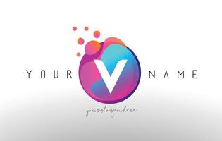 V Dots Letter Logo With Bubbles. A Letter Design Vector with Vibtant Colored Particles.