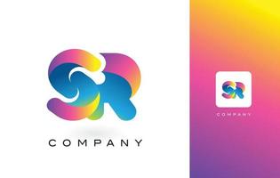 Letra del logotipo de sr con hermosos colores vibrantes del arco iris. colorido vector de letras moradas y magentas de moda.