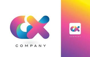 Letra del logotipo de gx con hermosos colores vibrantes del arco iris. colorido vector de letras moradas y magentas de moda.