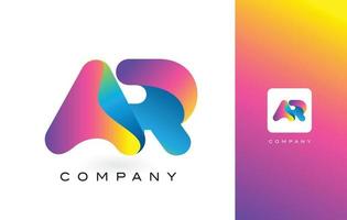 Letra del logotipo de ar con hermosos colores vibrantes del arco iris. colorido vector de letras moradas y magentas de moda.