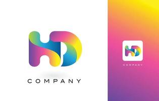 Letra del logotipo de HD con hermosos colores vibrantes del arco iris. colorido vector de letras moradas y magentas de moda.