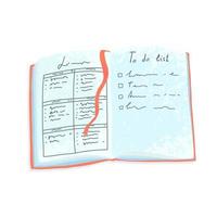 Vector colorful cute illustration of a paper diary isolated on white background. To do list. Daily planner, glider concept, reminder event