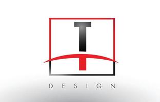 T Logo Letters with Red and Black Colors and Swoosh. vector
