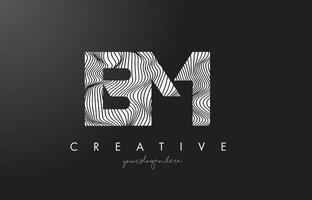 BM B M Letter Logo with Zebra Lines Texture Design Vector. vector