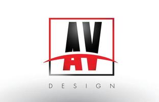 AV A V Logo Letters with Red and Black Colors and Swoosh. vector