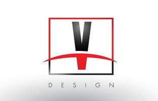 V Logo Letters with Red and Black Colors and Swoosh. vector