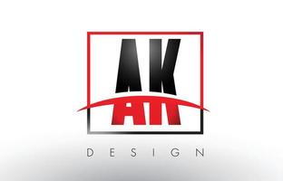 AK A K Logo Letters with Red and Black Colors and Swoosh. vector