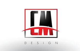 CM C M Logo Letters with Red and Black Colors and Swoosh. vector