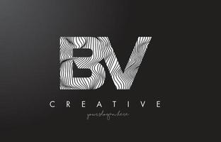 BV B V Letter Logo with Zebra Lines Texture Design Vector. vector