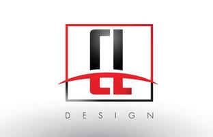 letras del logotipo de cl cl con colores rojo y negro y swoosh. vector