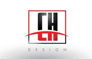 CH C H Logo Letters with Red and Black Colors and Swoosh. vector