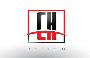 letras del logotipo de ch ch con colores rojo y negro y swoosh. vector