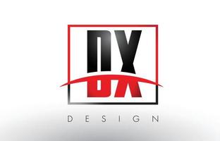 DX D X Logo Letters with Red and Black Colors and Swoosh. vector