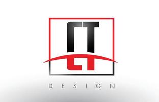 CT C T Logo Letters with Red and Black Colors and Swoosh. vector