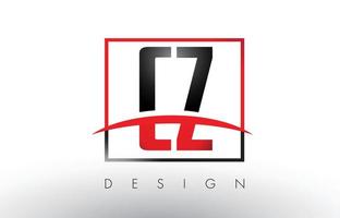 letras del logotipo de cz cz con colores rojo y negro y swoosh. vector