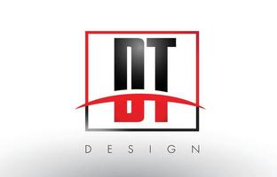 Letras de logotipo dt dt con colores rojo y negro y swoosh. vector