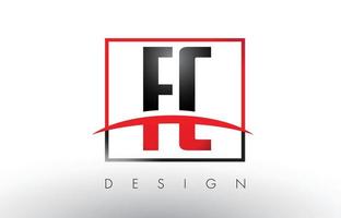 FC F C Logo Letters with Red and Black Colors and Swoosh. vector