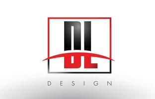 DL D L Logo Letters with Red and Black Colors and Swoosh. vector