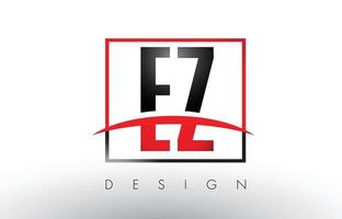 Letras del logotipo de ez ez con colores rojo y negro y swoosh. vector