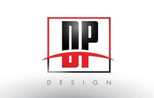Letras del logotipo de dp dp con colores rojo y negro y swoosh. vector