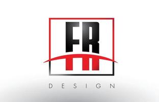 FR F R Logo Letters with Red and Black Colors and Swoosh. vector