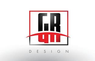 GR G R Logo Letters with Red and Black Colors and Swoosh. vector