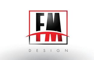 Letras del logotipo de fm fm con colores rojo y negro y swoosh. vector