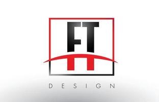 FT F T Logo Letters with Red and Black Colors and Swoosh. vector