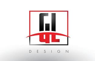 gl gl logo letras con colores rojo y negro y swoosh. vector