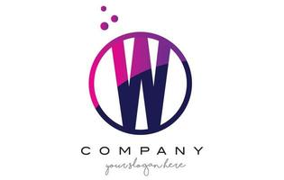 W Circle Letter Logo Design with Purple Dots Bubbles vector