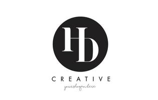 HD Letter Logo Design with Black Circle and Serif Font. vector