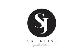 SJ Letter Logo Design with Black Circle and Serif Font. vector