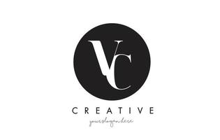 VC Letter Logo Design with Black Circle and Serif Font. vector