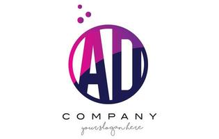 AD A D Circle Letter Logo Design with Purple Dots Bubbles vector
