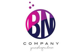 Diseño de logotipo bn bn círculo letra con burbujas de puntos púrpuras vector