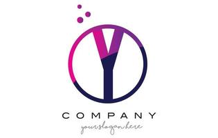 Y Circle Letter Logo Design with Purple Dots Bubbles vector