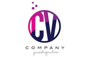 CV C V Circle Letter Logo Design with Purple Dots Bubbles vector