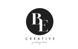 BE Letter Logo Design with Black Circle and Serif Font. vector