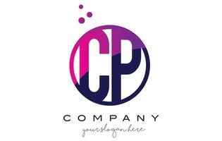 Diseño de logotipo de letra cp cp círculo con burbujas de puntos púrpuras vector