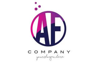 AF A F Circle Letter Logo Design with Purple Dots Bubbles vector