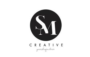 SM Letter Logo Design with Black Circle and Serif Font. vector