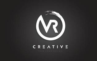 Logotipo de letra circular vr con diseño de pincel circular y fondo negro. vector