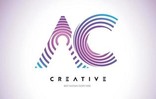 AC Lines Warp Logo Design. Letter Icon Made with Purple Circular Lines. vector