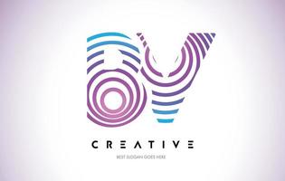 BV Lines Warp Logo Design. Letter Icon Made with Purple Circular Lines. vector